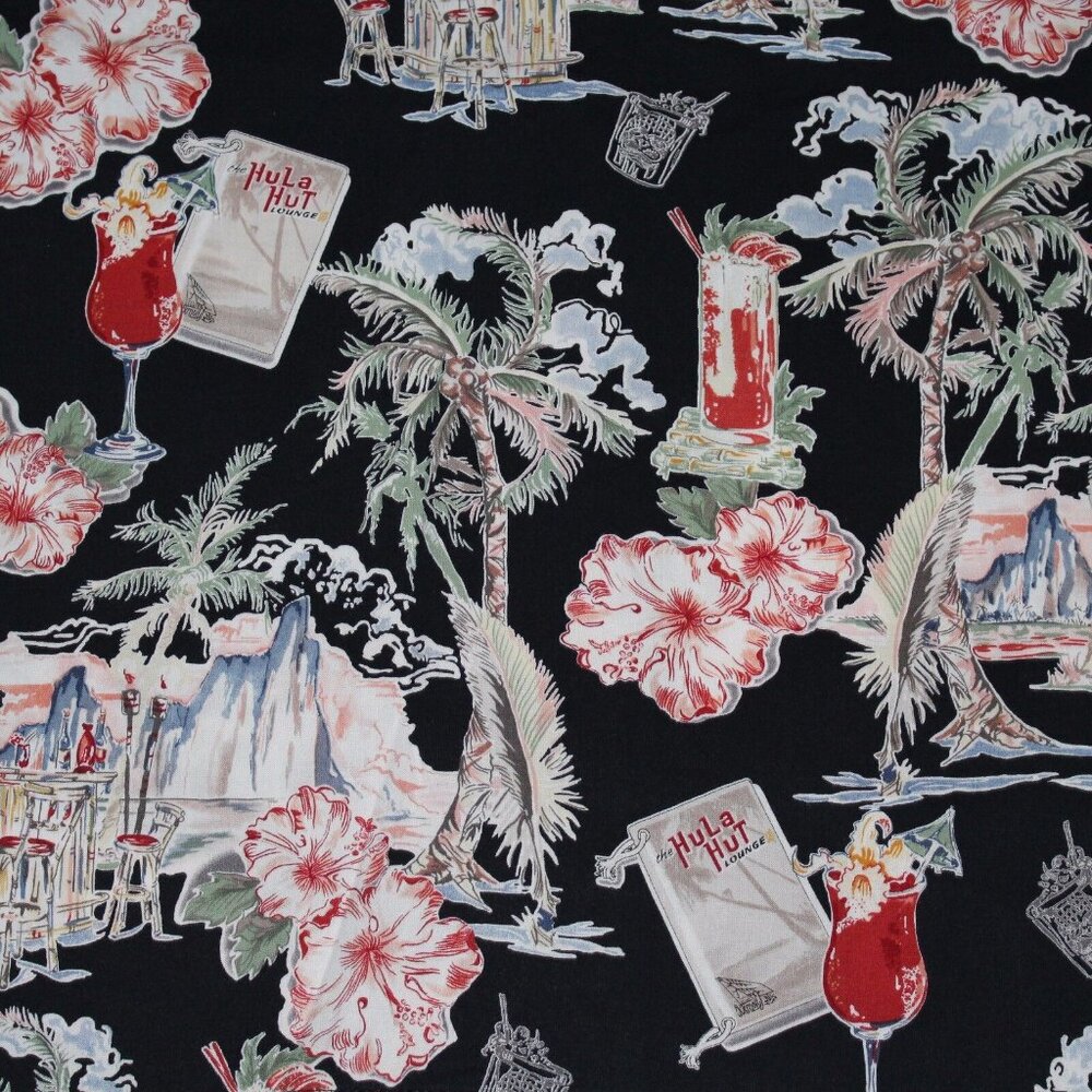 Koko Island Large Hula Hut Tiki Bar Lounge Floral Camp Aloha Hawaiian Shirt - Picture 8 of 10